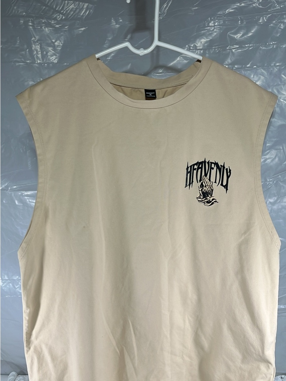Beige Sleeveless Graphic Men’s Shirt
